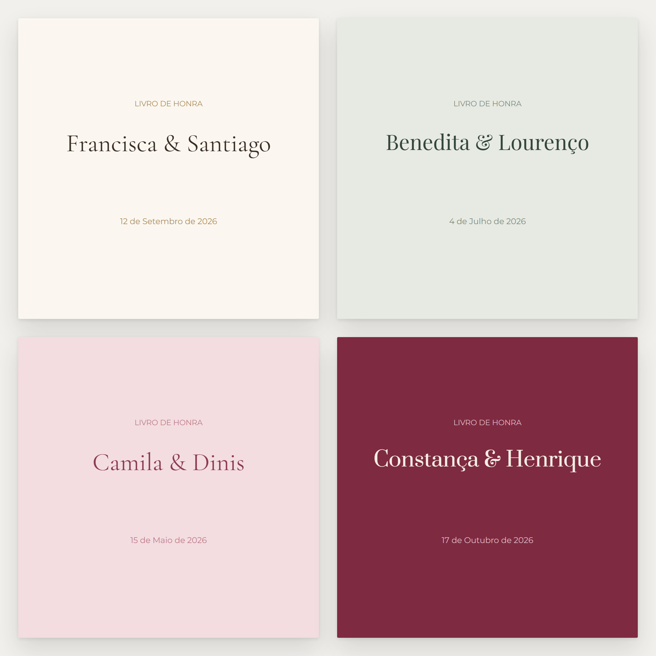Quatro capas de Livro de Honra feitas no editor C&eacute;u Azul
