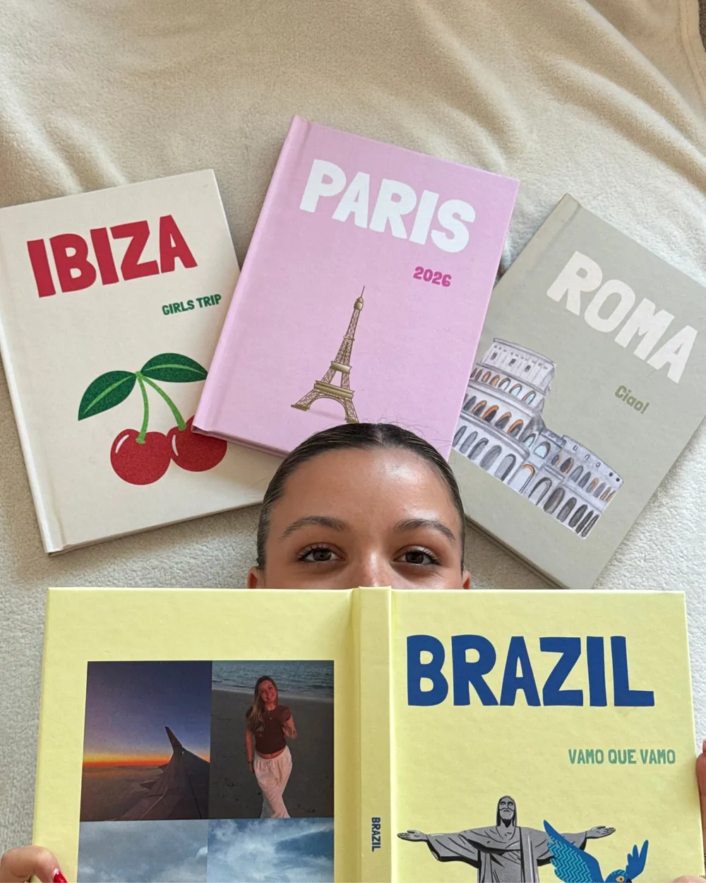Álbuns de fotos Céu Azul de capa dura: Ibiza, Paris, Roma e Brazil